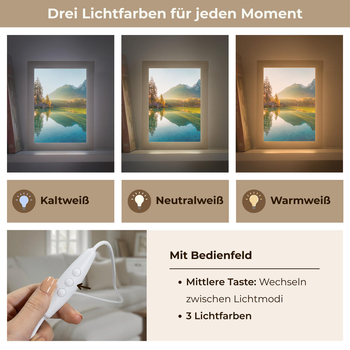 WANDLEUCHTE See - Wald - Berge - Natur - Sonne - Landschaft 15x20 cm - Grün, Holzwerkstoff (15/20/8cm) - OnlyWow