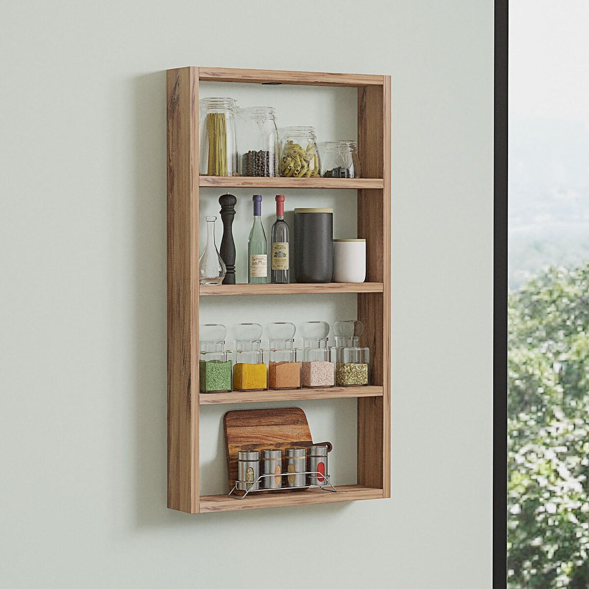 WANDREGAL mit 4 Ablagen - lya 43,2/9/80 cm - Beige, Holzwerkstoff (9/80/43.2cm) - Calicosy