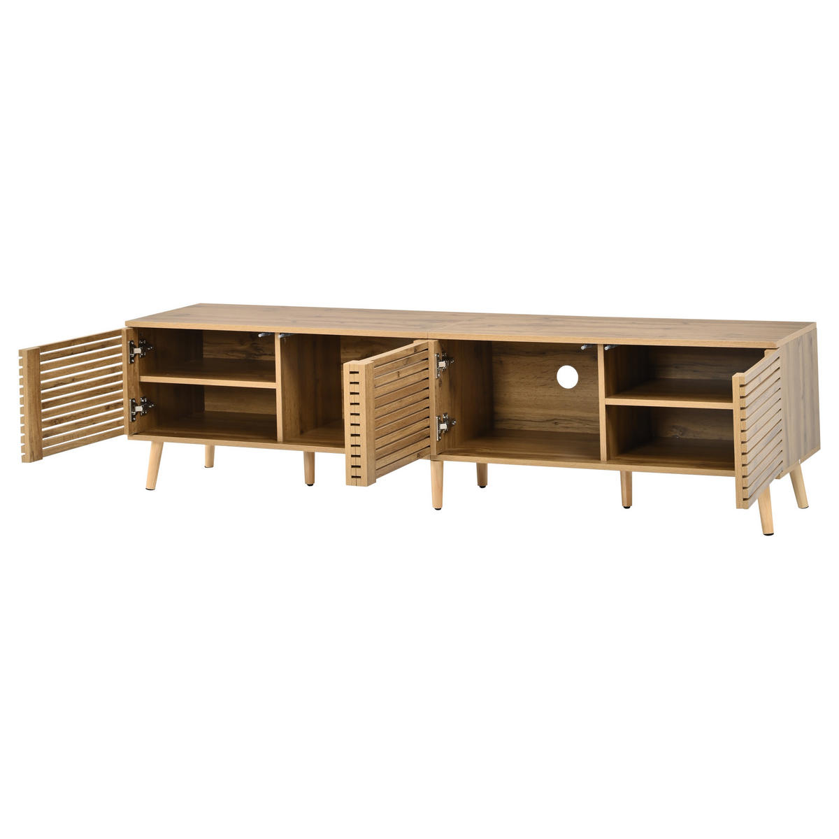 TV STOLEK se 4 dvířky a kabelovým průchodem, přírodní, 180 cm - přírodní, kompozitní dřevo (180/46/40cm) - Urban Meuble
