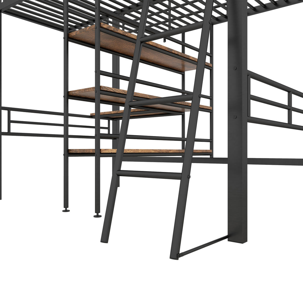 HOCHBETT metall schwarz 90x200cm mit schreibtisch regal - Schwarz, Metall (90/200cm) - Urban Meuble