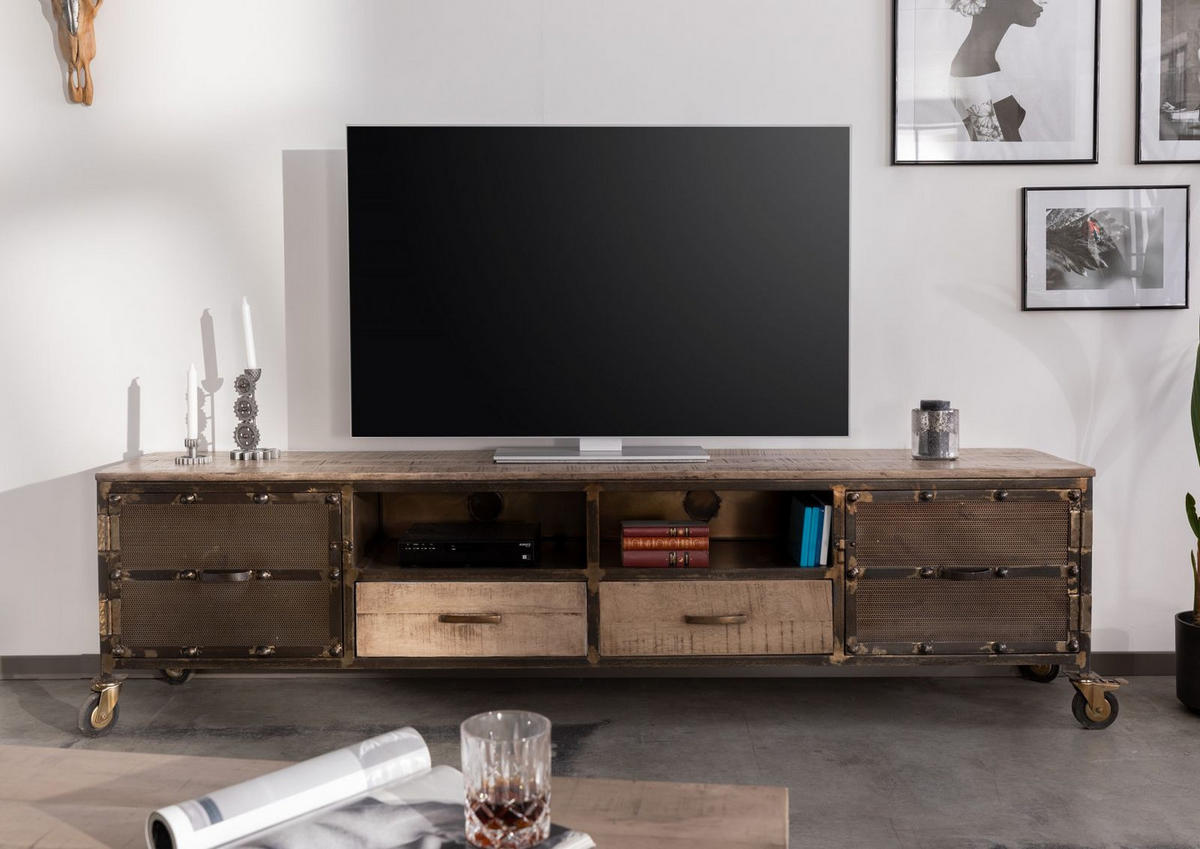 TV-BOARD Mango 220x40x60 braun lackeirt HEAVY INDUSTRY #232 - Braun, Holz (220/60/40cm) - Massivmoebel24
