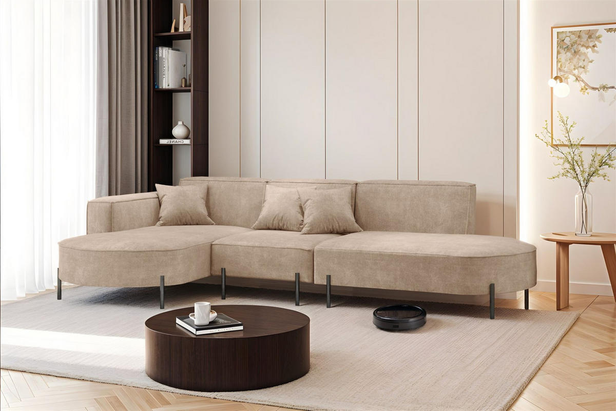 ECKSOFA Valencia - Beige, Holzwerkstoff/Textil (321/165cm) - Fun Möbel