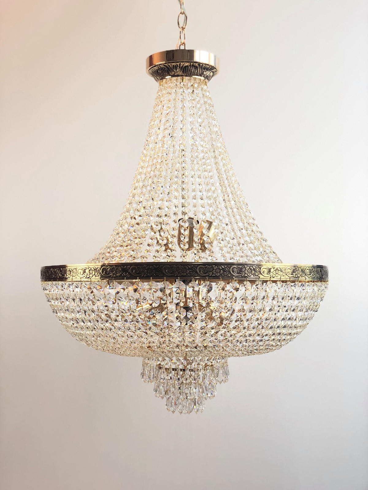 KRONLEUCHTER Korblüster PLAZA Gold Ø60cm gefertigt aus geschliffenen Kristallen - Goldfarben, Glas (60/60/80cm) - PGA Lights