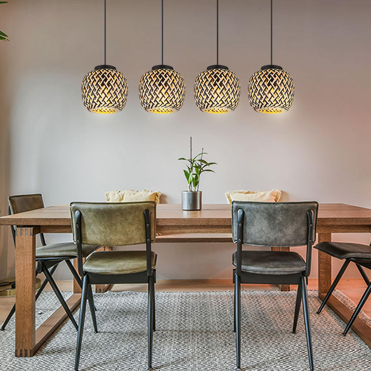 LED HÄNGELEUCHTE Metall Braun Bambus 4-flammig - Braun, Metall (100/20/120cm) - Globo Lighting