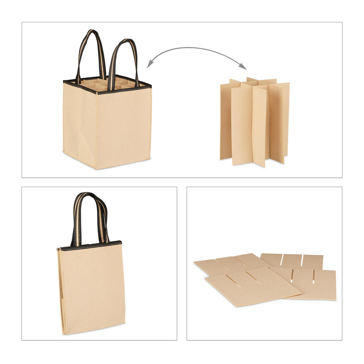 FLASCHENTASCHE - Beige, Textil (24/45/24cm) - Relaxdays