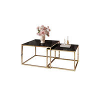 COUCHTISCH YOSHI 2in1 70/70/41 cm Gold chrom / Schwarzes Glas - Schwarz, Glas/Metall (70/70/41cm) - Lookway