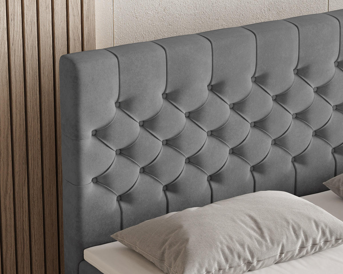 BOXBETT 12 140 x 200 cm - Manila - Modernes Polsterbett mit Bettkasten inkl. PU-Schaum-Topper und Federmechanismus - Graphitfarben, Holz (140/200cm) - ROYAL24_MARKT