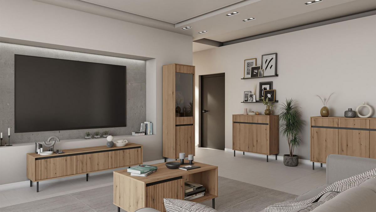 SIDEBOARD Osaka Eichenholzoptik Evoke 100 cm - Eichefarben/Schwarz, Holzwerkstoff/Metall (100.2/100/40cm) - Selsey