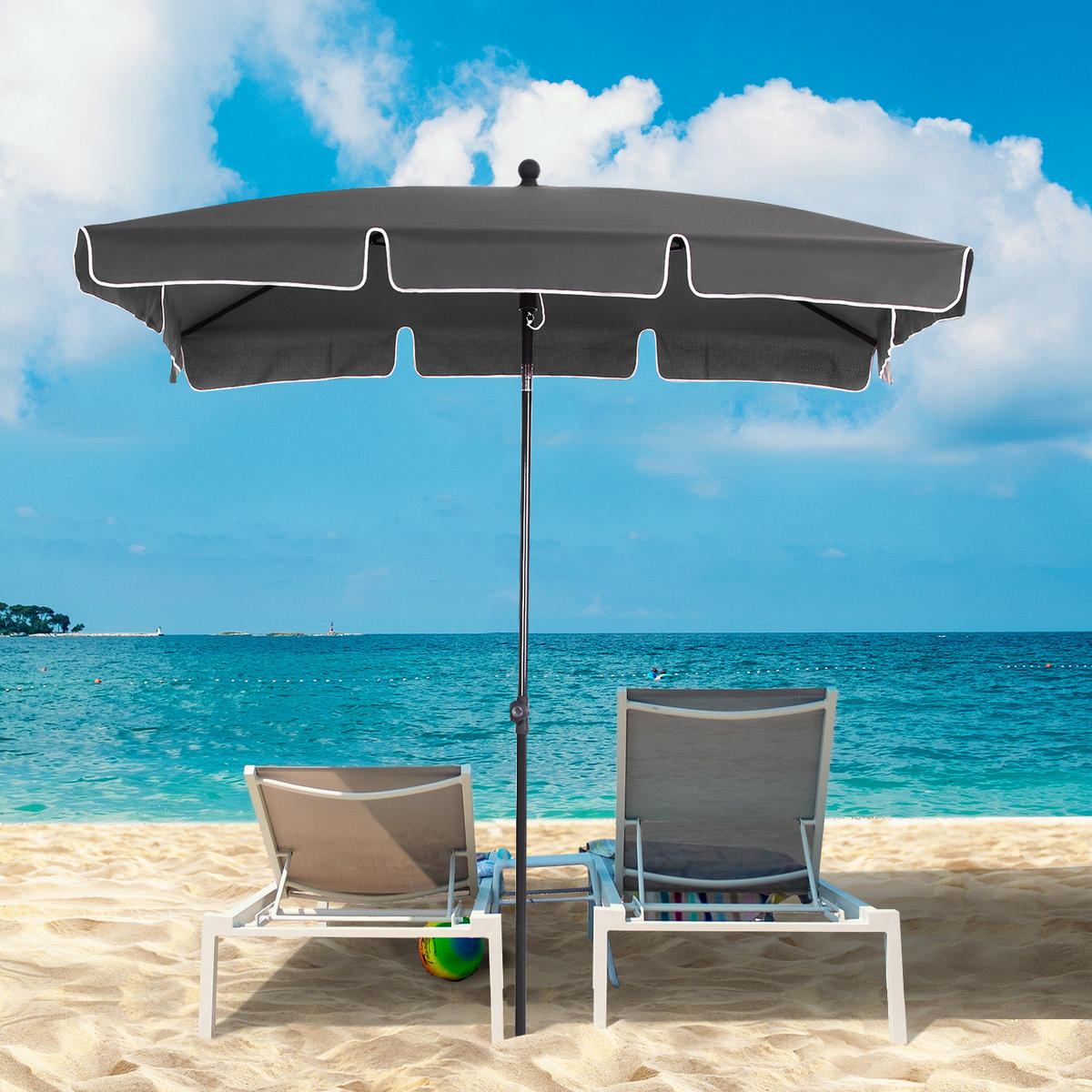 SONNENSCHIRM, Aluminium, Metall, Grau - Grau, Metall (130/198cm) - Outsunny