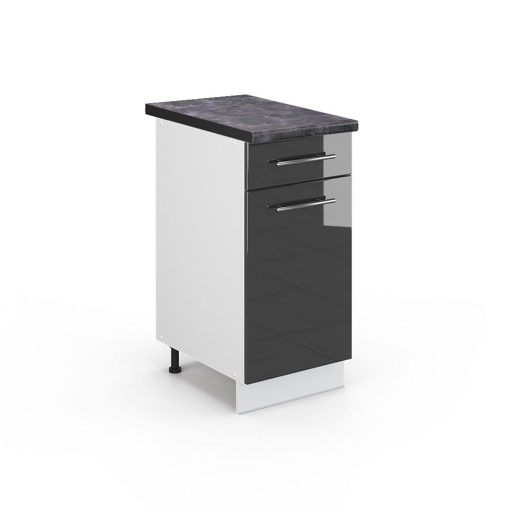 KÜCHENUNTERSCHRANK Fame-Line Anthrazit Hochglanz 40 cm, AP Anthrazit - Anthrazit/Weiß, Holzwerkstoff (40/82/60cm) - Vicco