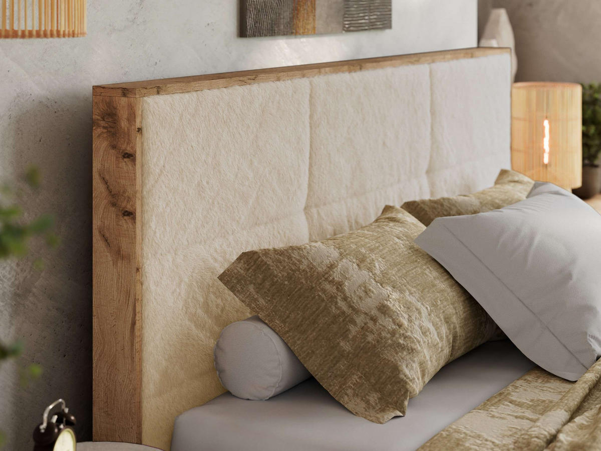 POLSTERBETT LERIO CLASSIC 160/200 - Creme Plüsch - Schaum-Matratze - Creme, Textil (160/200cm) - MKS