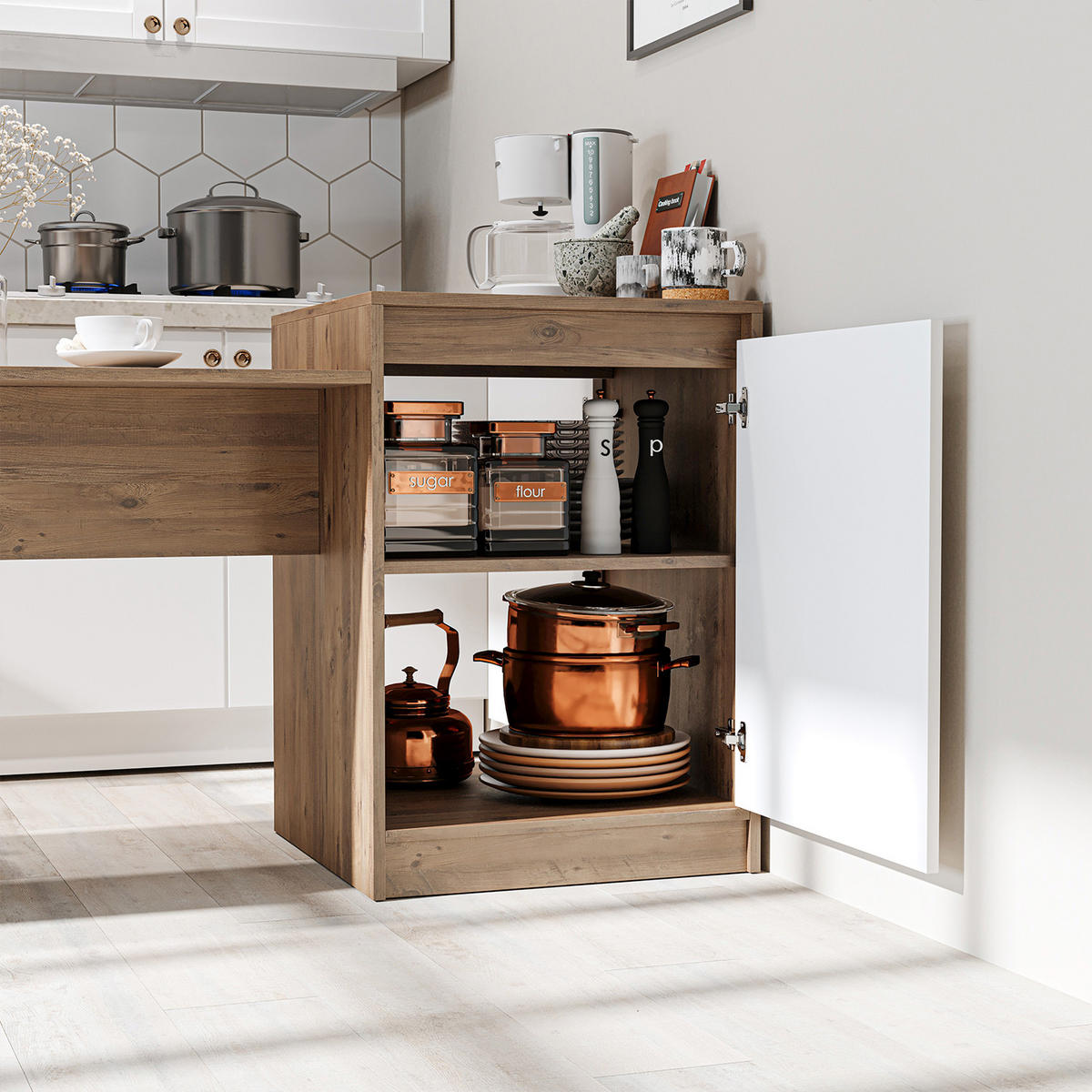 KÜCHENINSEL MILANO - Eiche Bianco, Holzwerkstoff (160/85/60cm) - Roomart
