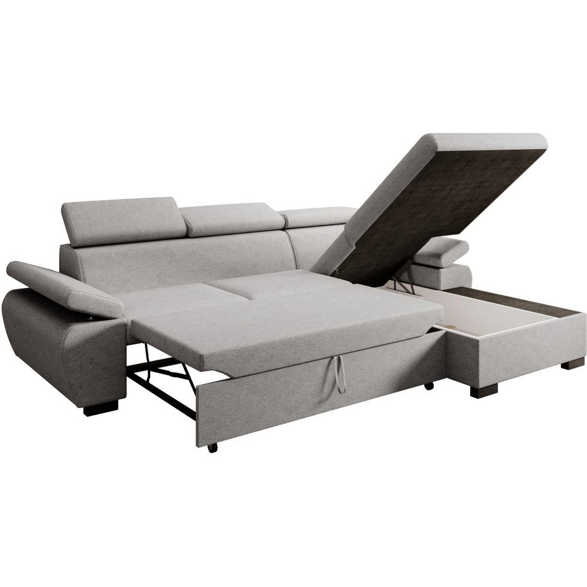 ECKSCHLAFSOFA Coco mit verstellbare Kopfstützen, hellgrau, rechts - Hellgrau, Textil (273/191cm) - Beautysofa