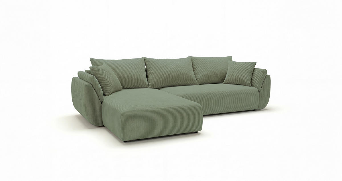 ROHOVÁ pohovka SYDNEY levá světle zelená manšestr Poso 47 - funkce spaní, úložný prostor - světle zelená, textil (280/174cm) - Cornero