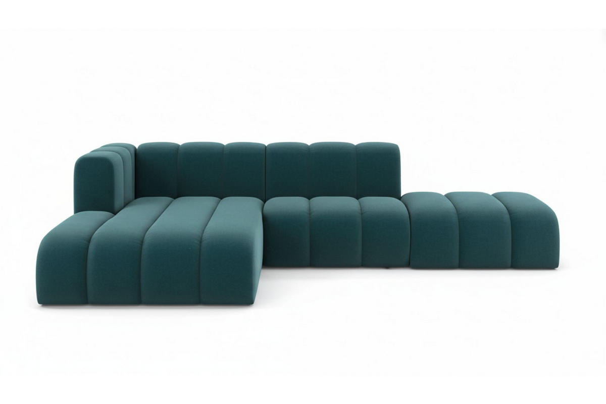 ECKSOFA L-form mit Hocker, Grand Mini, Stoff Salvador, Azurblau, Links - Blau, Holz (295/179cm) - Kaiser Möbel