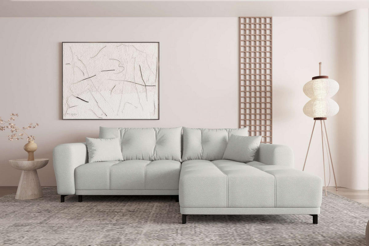 ECKSOFA Massimo Strukturstoff Hellgrau inkl. Schlaffunktion Rechts - Hellgrau/Schwarz, Textil/Metall (246/177cm) - 99rooms