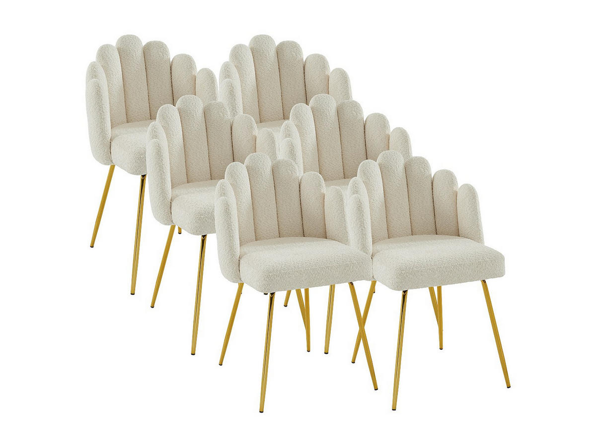 STUHL 6er-Set - Bouclé-Stoff & goldfarbenes Metall - Cremefarben - ALTINAM - Creme, Textil (55/85/57cm) - Pascal Morabito