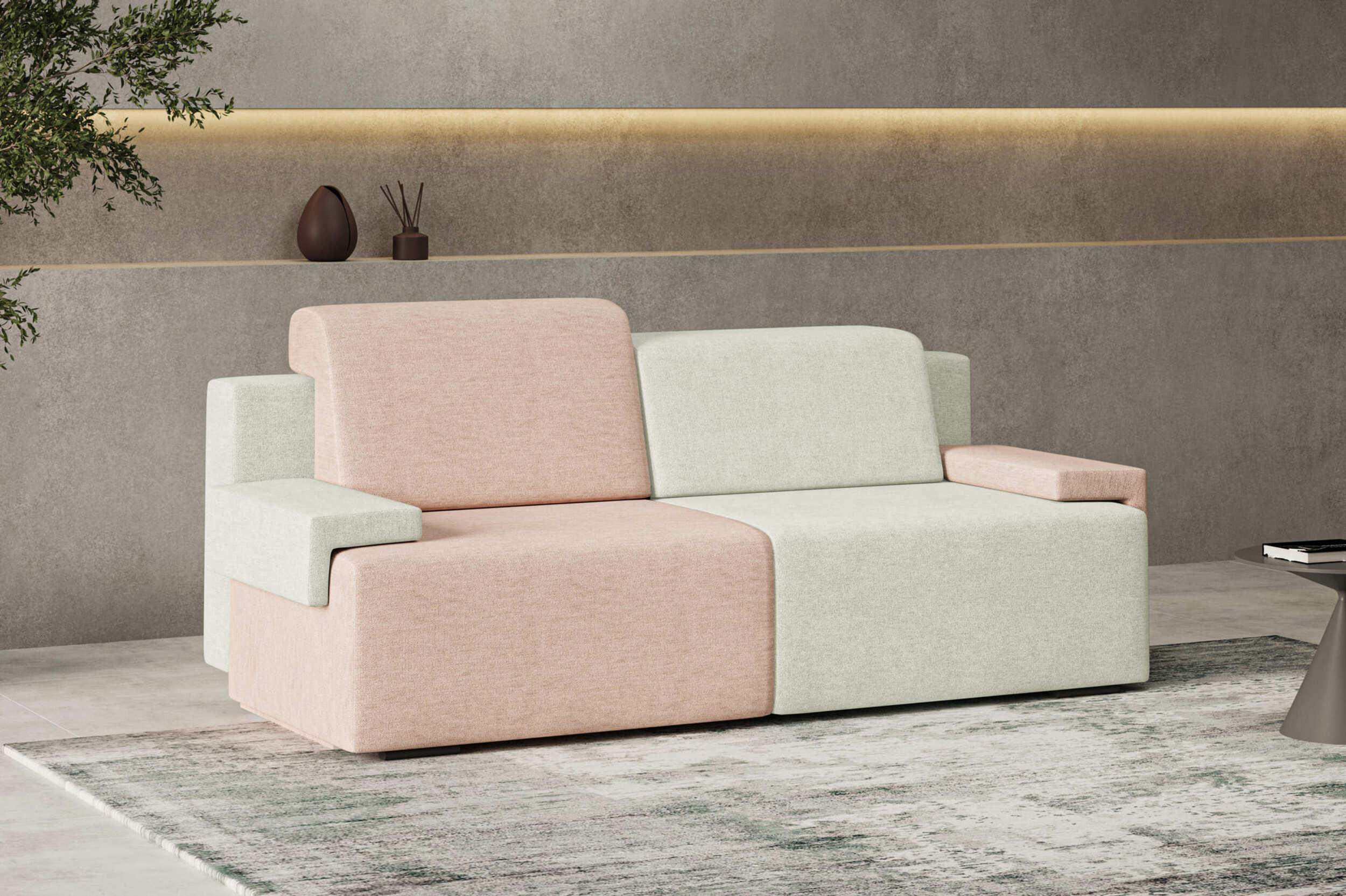 SCHLAFSOFA HOOK - Creme + Schmutziges Rosa (Diosa 03 + 60) - Creme, Holzwerkstoff (200/88/98cm) - Möblo