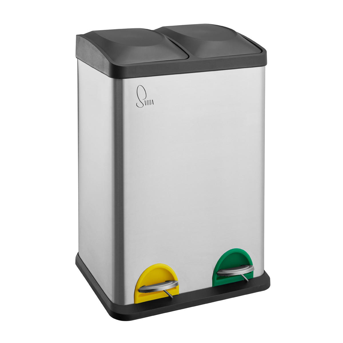 MÜLLEIMER TC2X20 Küchen-Eimer 40Liter Fassungsvermögen 2x20L Abfalleimer 2er-Mülleimer - Silberfarben, Metall (40/58/33cm) - SVITA