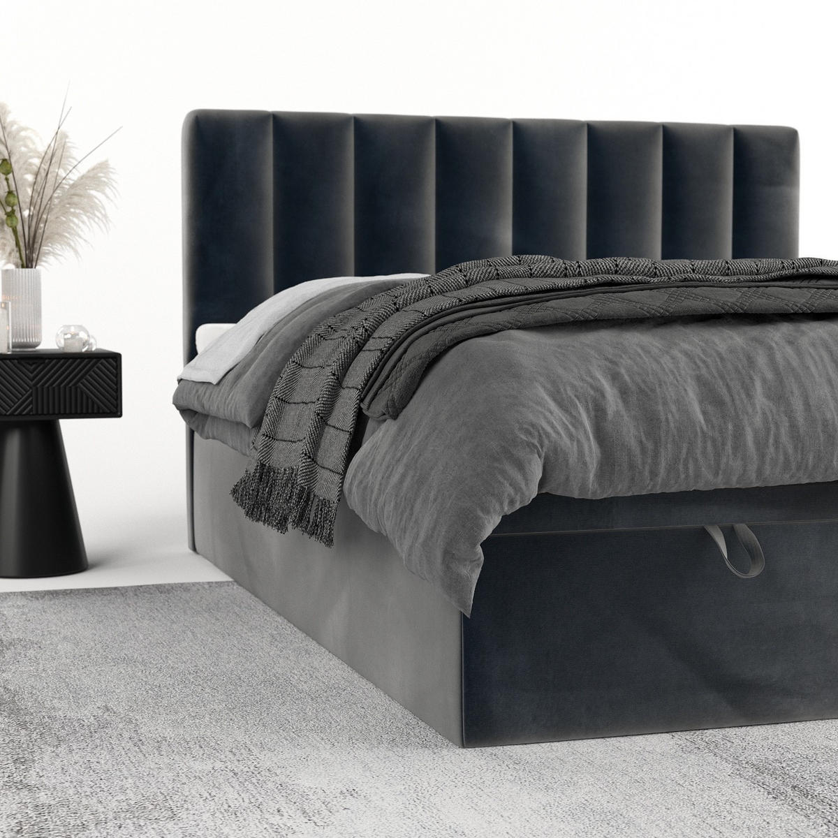 BOXBETT Lume 200/200 cm Anthrazit im Paros Stoff - Anthrazit/Schwarz, Holz/Holzwerkstoff (200/200cm) - AltaBeds