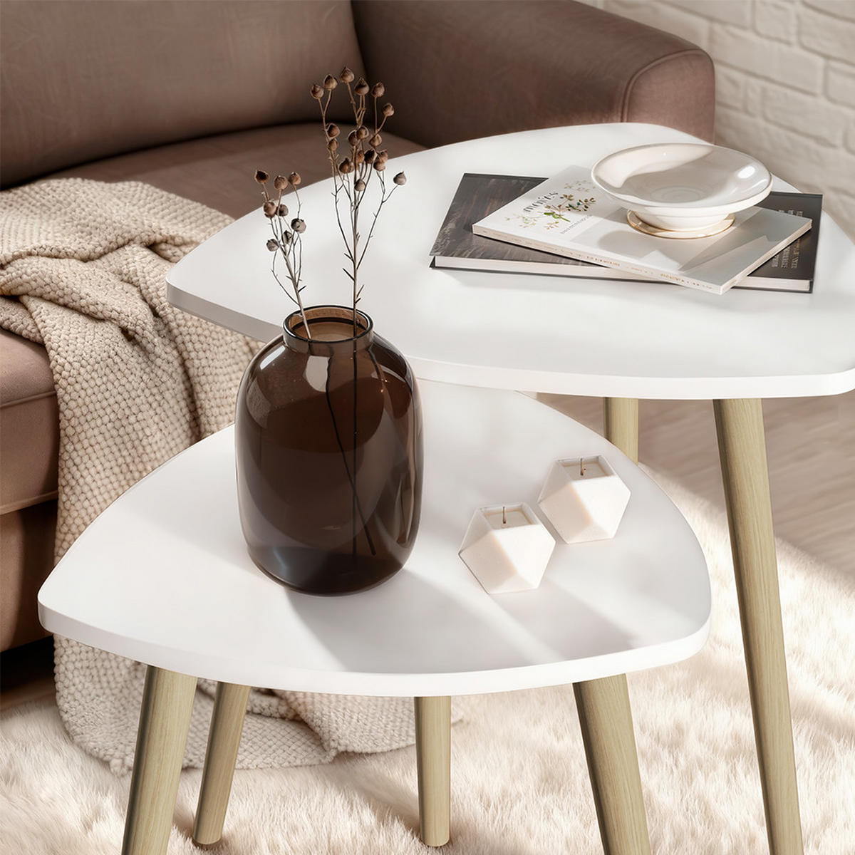 COUCHTISCH Twino Weiß/Sonoma 48 x 45 cm 2er Set - Weiß, Holzwerkstoff (48/48/45cm) - Vicco