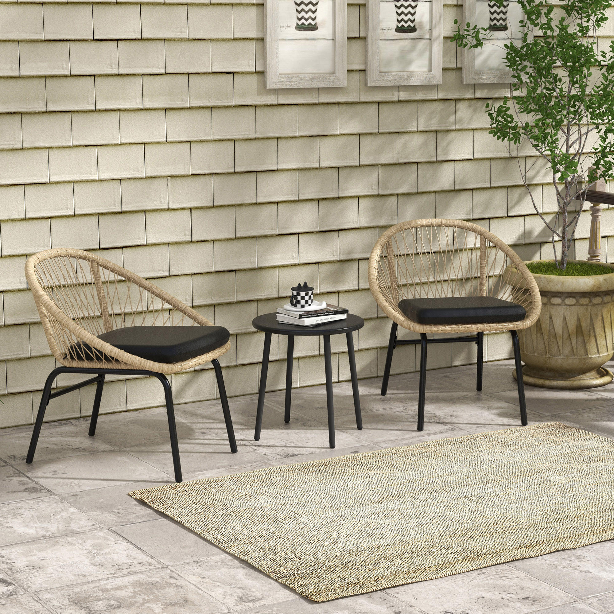 GARTENMÖBEL-SET für Balkon, Terrasse, Polyester, Gelb - Gelb, Kunststoff - Outsunny