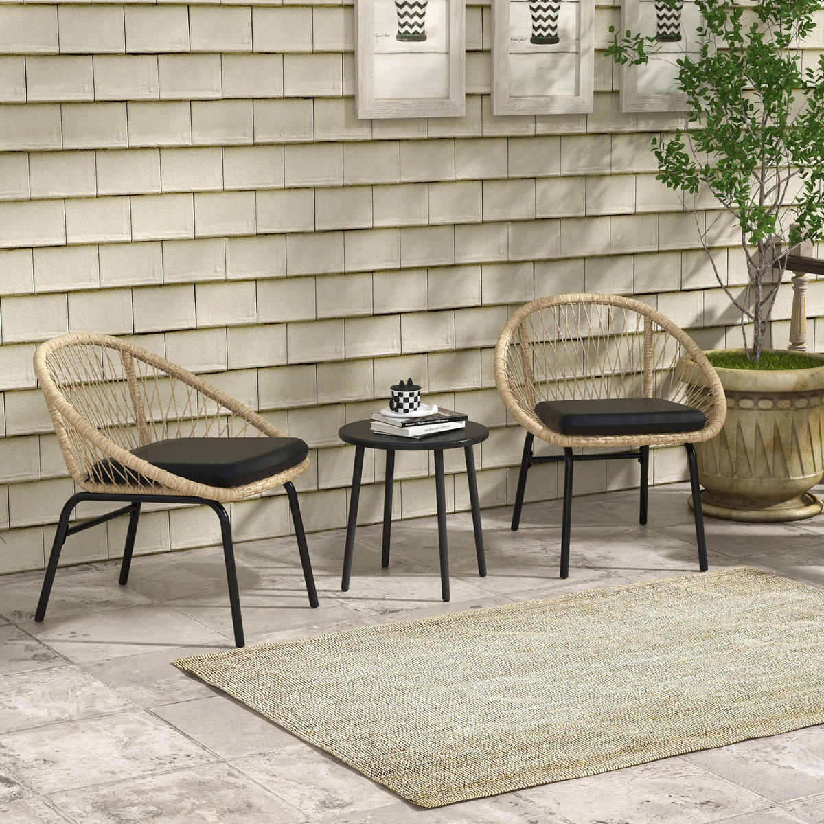 GARTENMÖBEL-SET für Balkon, Terrasse, Polyester, Gelb - Gelb, Kunststoff - Outsunny