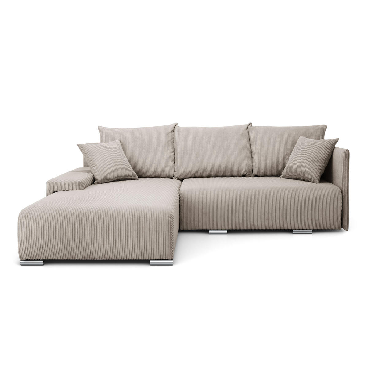 ECKSOFA Lauren L- Form 246 x 188 cm, 4 Sitzer, Bettzeugablage, Sofa, Eckcouch, Cord, linke Seite, beige - Beige, Kunststoff (188/246cm) - Margaret Hadas24
