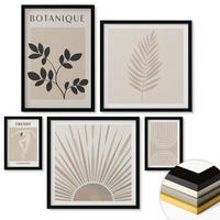 WANDBILDER 5er-Set - 50x50 cm & 20x30 cm & 40x60 cm Schwarzer Rahmen - Abstrakte Poster im Boho-Stil in Pastellfarben - Schwarz, Kunststoff (40/60cm) - ArtPrintCave
