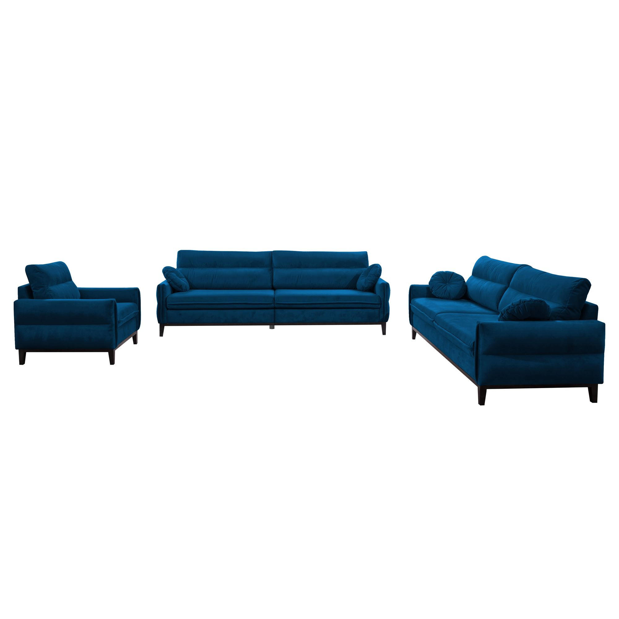 SITZGARNITUR Belweder, zwei Sofas+Sessel, Dunkelblau, Velours - Wengefarben/Dunkelblau, Holz/Textil (268/95/94cm) - Beautysofa