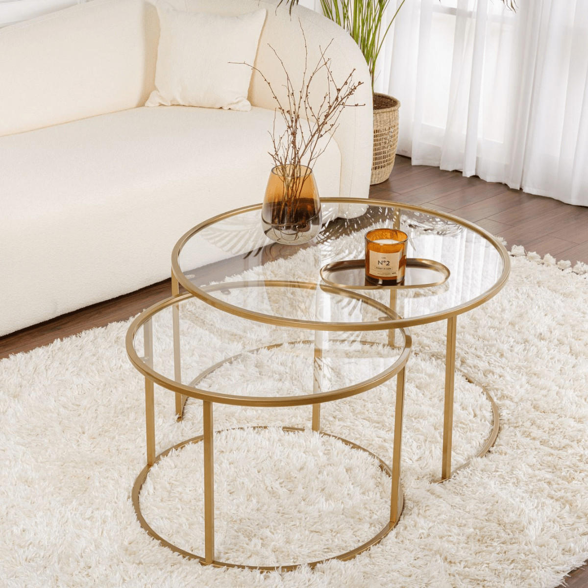 COUCHTISCHE mit Glasplatte 80/80/43 cm - Goldfarben, Metall (80/80/43cm) - Calicosy