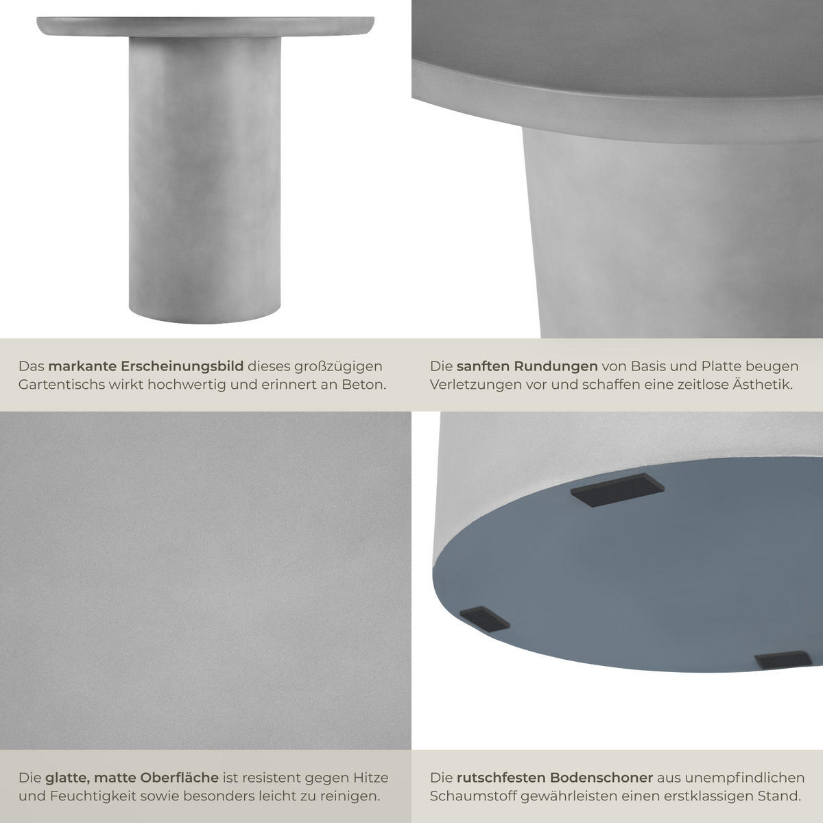 RUNDER-GARTENTISCH Talmi,inkl. Bodenschoner, 86,5 x 75,5 cm,betongrau - Grau, Keramik (86.5/86.5/75.5cm) - tectake