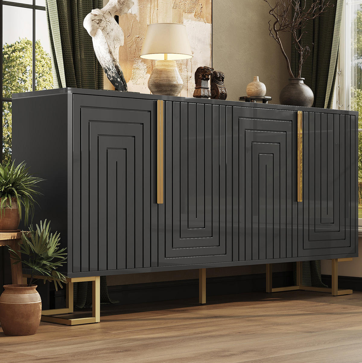 SIDEBOARD 152/40/75 cm Schwarz aus MDF mit Kippschutz - Schwarz, Holzwerkstoff (40/75/152cm) - OKMYHOME