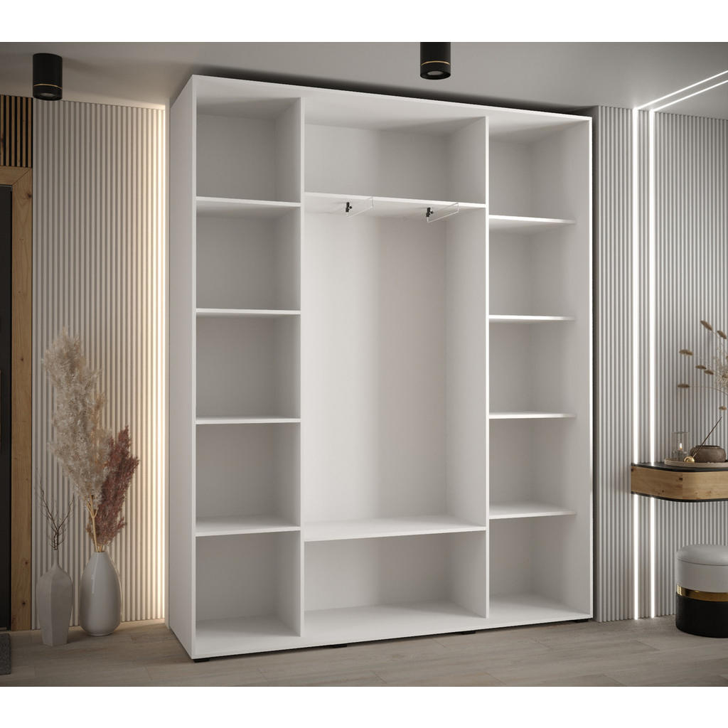 Thumbnail - Abiks Möbel Schwebetürenschrank, Weiß, Weiß, Silber, Metall, Nachbildung, 10 Fächer, 190x235x45 cm, Schlafzimmer, Kleide...
