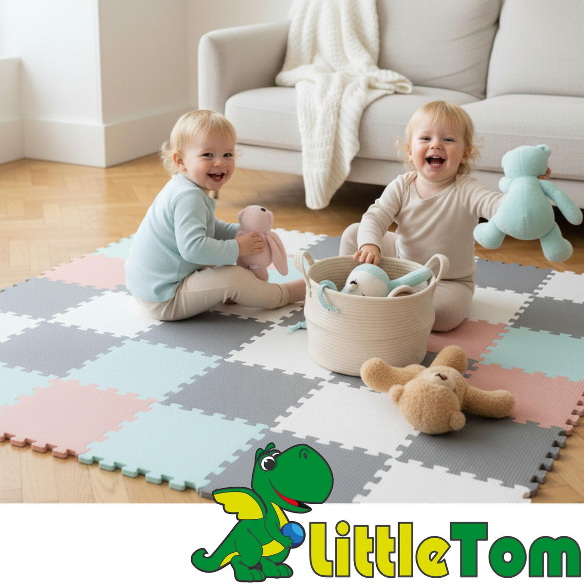 SPIELMATTE ab Null - 360/120/1 cm Puzzlematte Rosa/Grau/Weiß/Mint - Multicolor, Kunststoff (30/30cm) - Littletom
