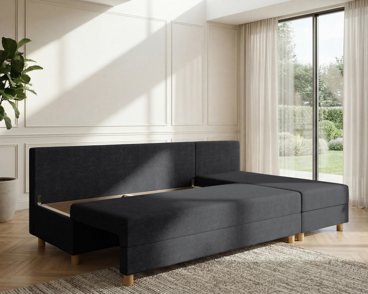 ECKSOFA Lellice L-Form - links oder rechts montierbar, dunkelgrau - Dunkelgrau, Holz (214/122cm) - Homesy