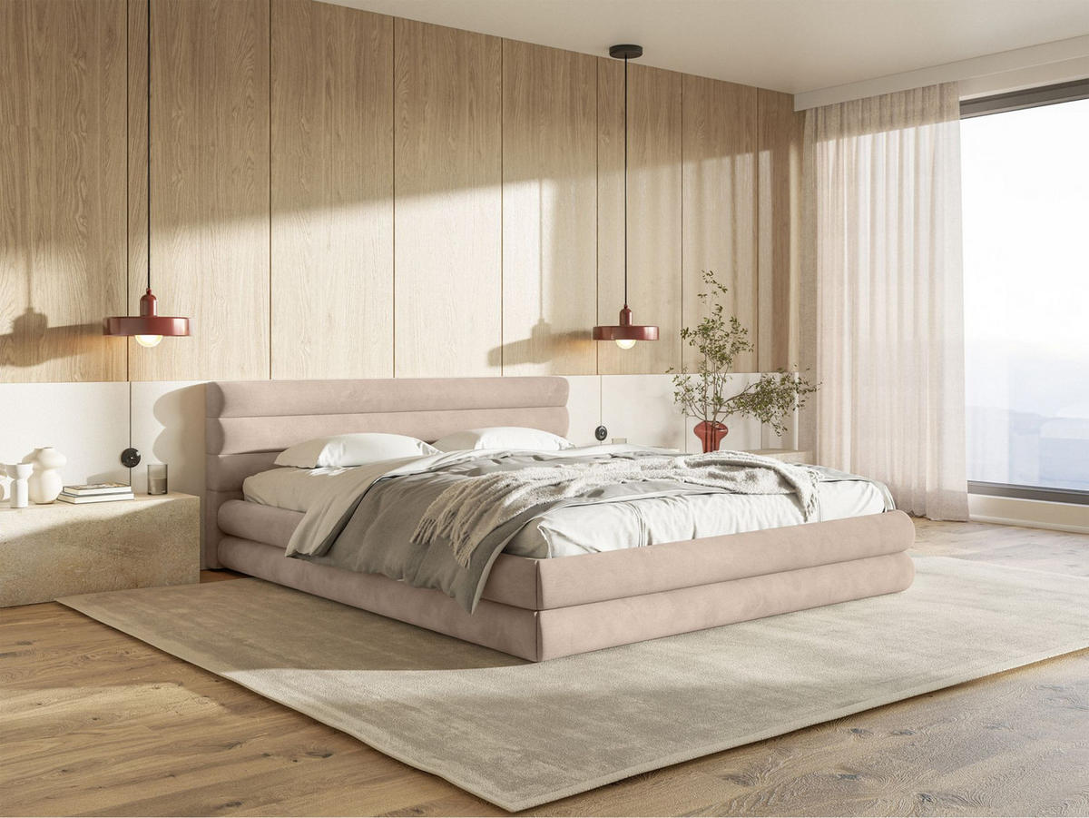 POLSTERBETT Alegre Beige Samt 180x200 cm - Beige/Schwarz, Holz/Textil (180/200cm) - Selsey