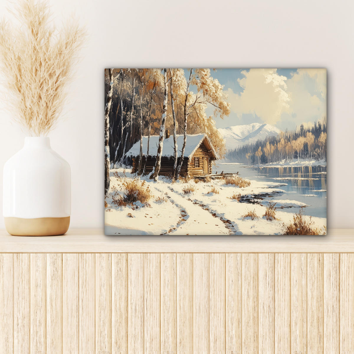 LEINWANDBILD Winter - Schnee - Zuhause - Natur 40x30 cm - Hellbraun, Textil (40/30cm) - MuchoWow