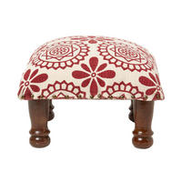HOCKER Cassia mit Holzbeinen, rot-weiß gemustert, 40/40/25 cm - Rot, Textil (40/25/40cm) - Homescapes