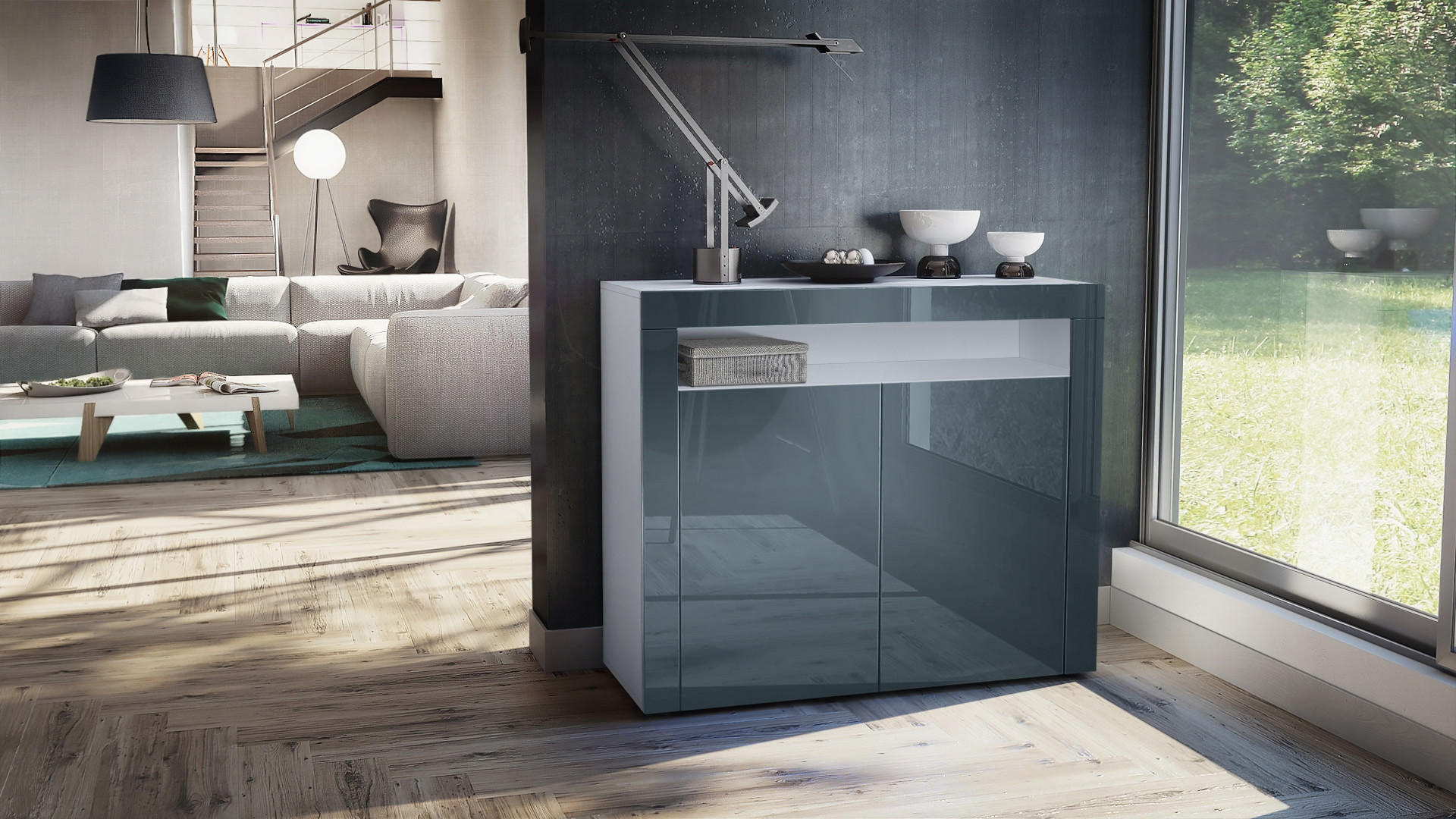 KOMMODE Valencia Grau Hochglanz / Grau Hochglanz - Grau, Holzwerkstoff (108/92/40cm) - Vladon