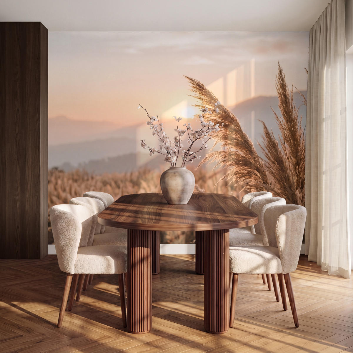 TAPETE - Gras - Feld - Sonne - Natur - 280x240 cm - Sandfarben, Papier (280/240cm) - OnlyWow