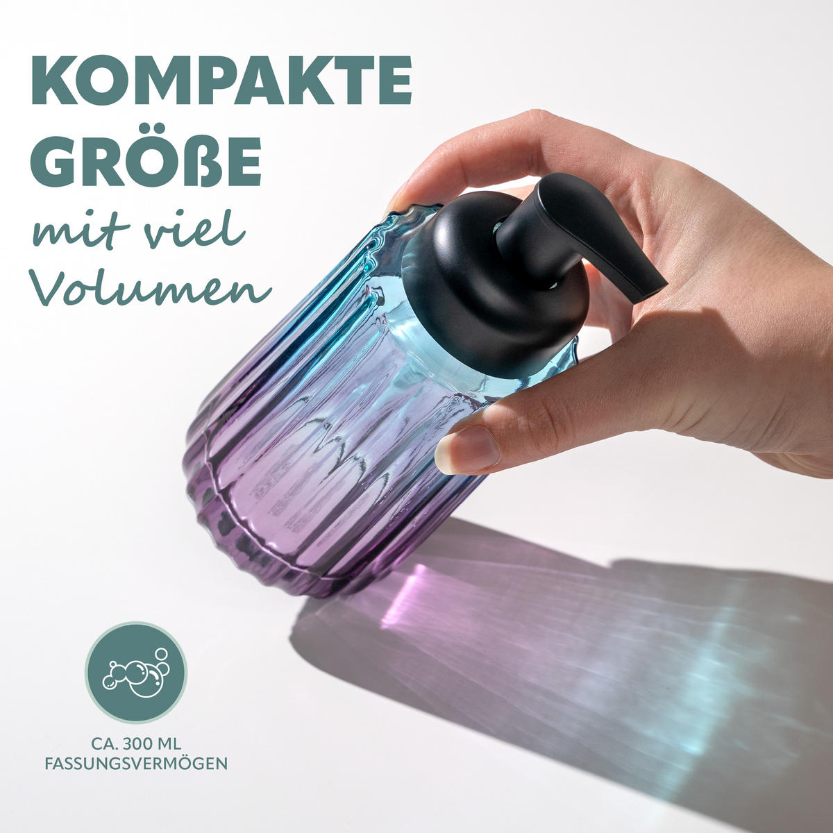 SEIFENSPENDER, blau - Blau/Flieder, Glas (7.5/17/7.5cm) - bremermann