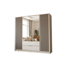 KLEIDERSCHRANK NELA, viertürig mit Lamellen und Spiegel, 206 cm. Kaschmir/Schwarz - Kaschmir, Holzwerkstoff (206/200/51cm) - Lookway