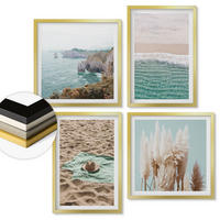 WANDBILDER 4er Set - 50x50 cm & 40x60 cm Goldrahmen - Strandwellen Grashut - Goldfarben, Kunststoff (50/50cm) - ArtPrintCave