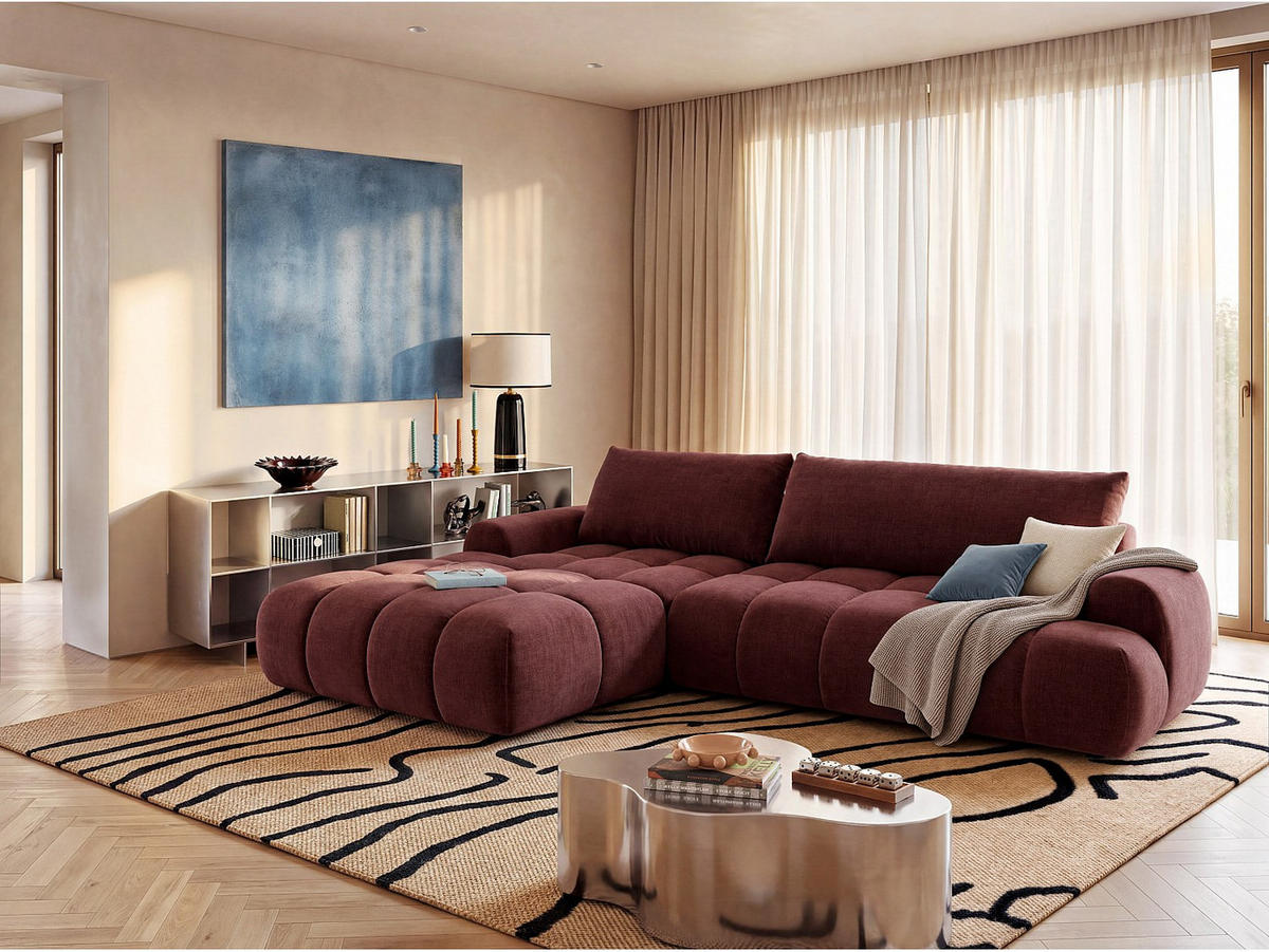 SCHLAFSOFA - 5 Personen - samt - bordeaux Farneta - Bordeaux, Kunststoff/Textil (280/86/177cm) - Vente-Unique