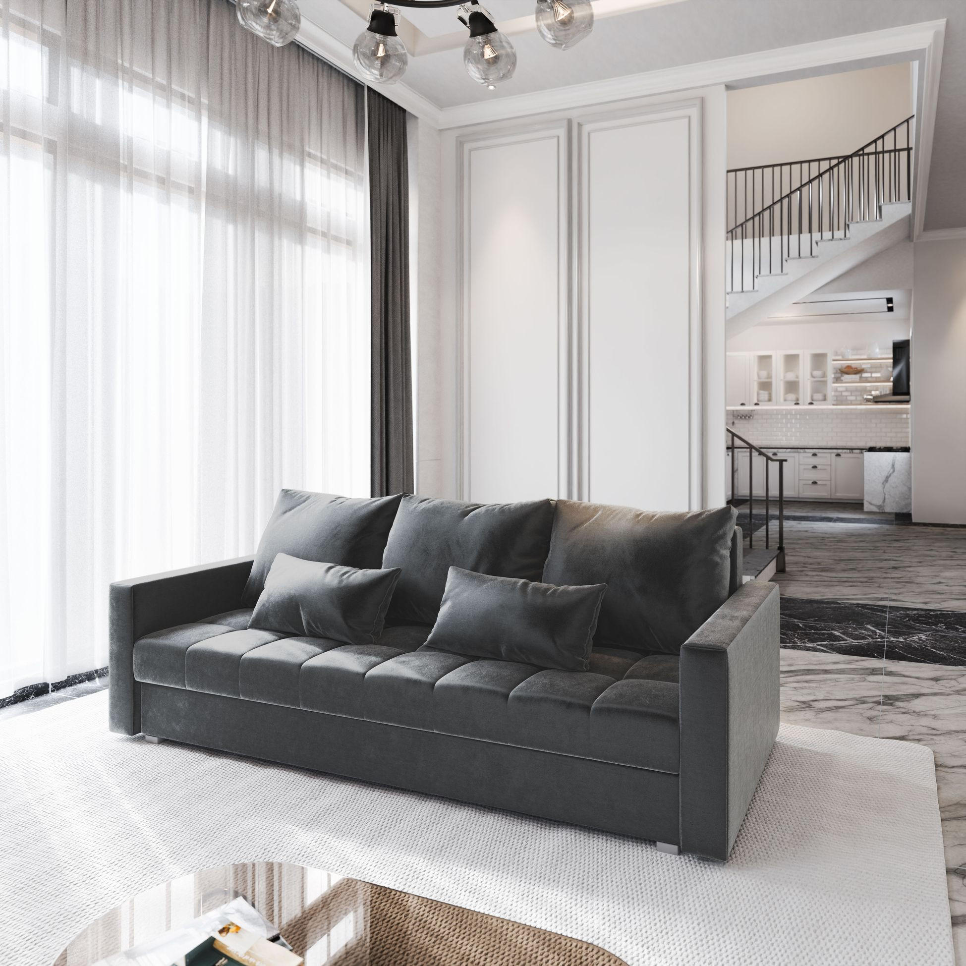 BETTSOFA SIRO Grau Plüsch-Stoff mit Schlaffunktion - Grau, Textil (222/83/86cm) - MASSENO