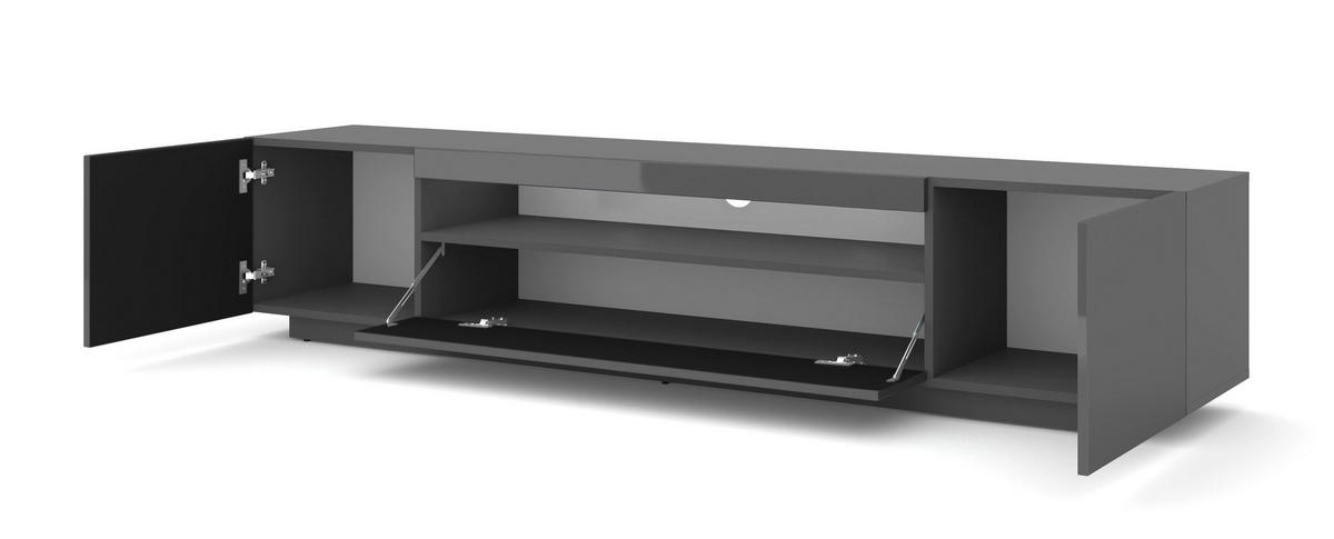 TV LOWBOARD Schwarz matt, Schwarz Hochglanz 200/42/37 - Schwarz Hochglanz, Holzwerkstoff (200/42/37cm) - RAUMHIRSCH FURNITURE