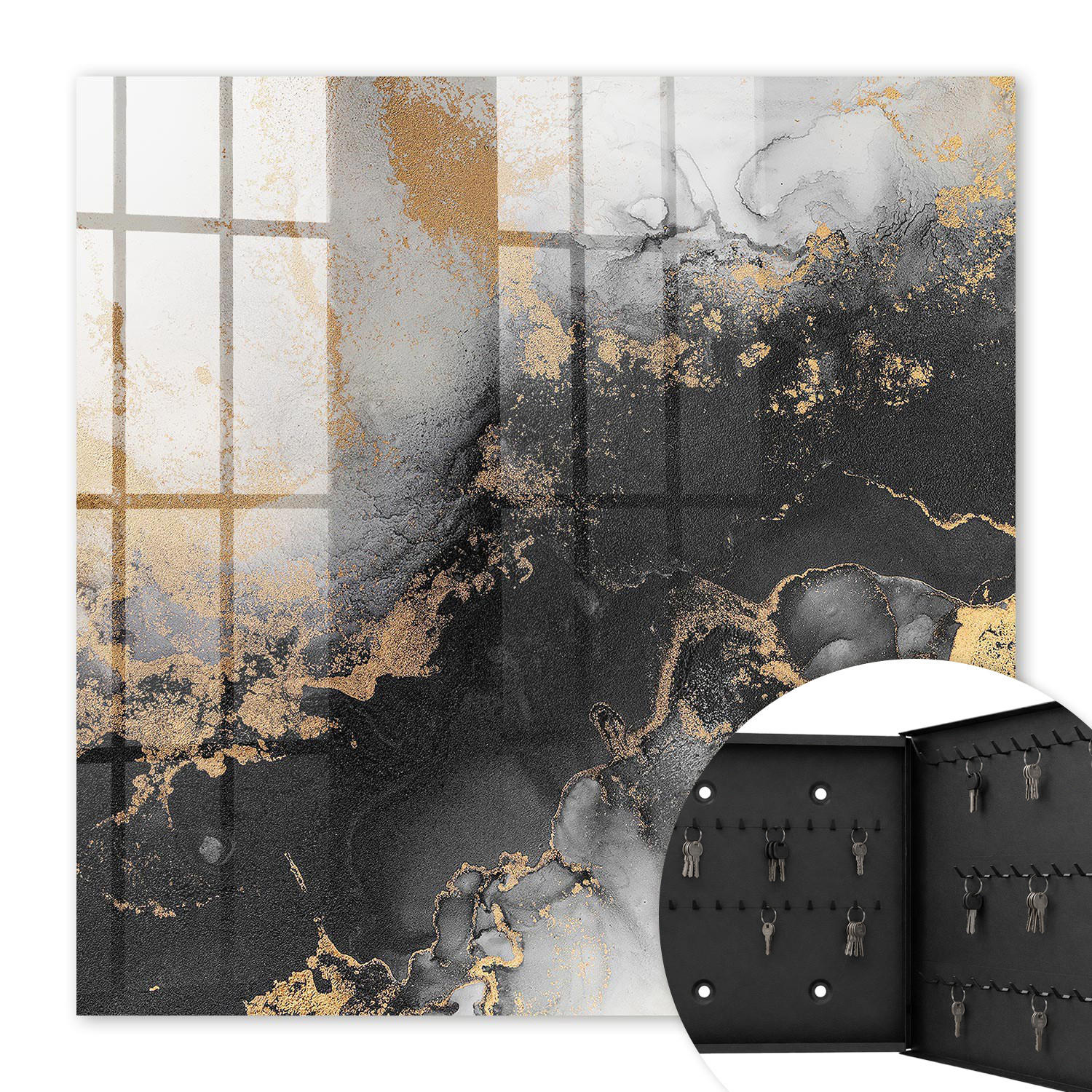 SCHLÜSSELBOX Schwarz 30x30 cm- Türöffnung nach rechts - Schwarze Eleganz - Schwarz, Metall (30/30/5cm) - TULUP