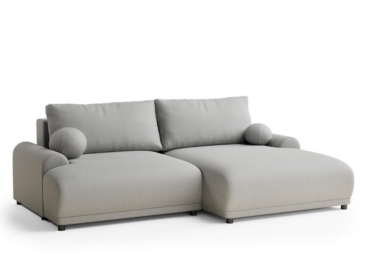 ECKSOFA MIT SCHLAFFUNKTION Tallin Hellgrau Webstoff - Hellgrau/Schwarz, Holz/Holzwerkstoff (240/145cm) - Maison de Reve