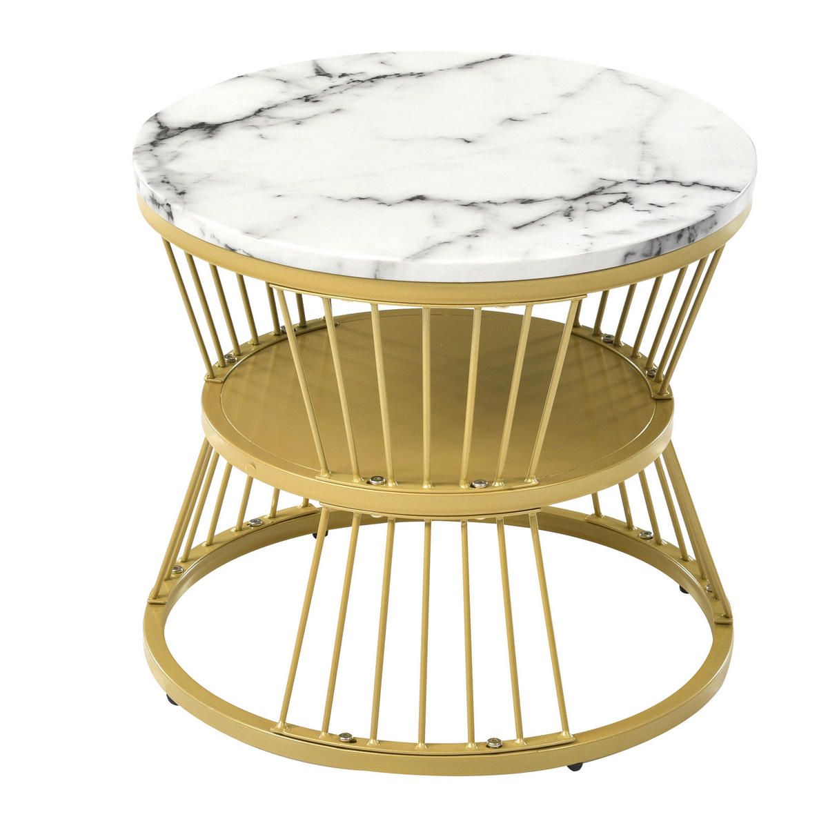 COUCHTISCH 2-teiliges Set 70/70/47 cm und 45/45/40 cm Weiß Stapelbar mit Stahlrahmen - Weiß, Holzwerkstoff (70/70/47cm) - OKWISH